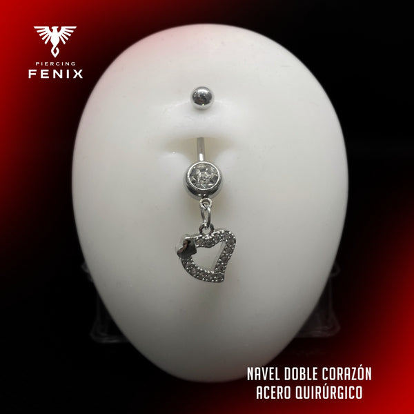 NAVEL CURVO DOBLE CORAZÓN - ACERO QUIRURGICO
