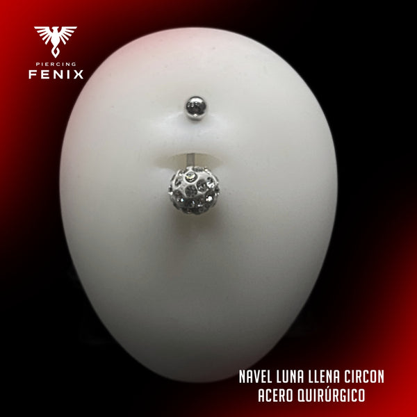 NAVEL CURVO LUNA LLENA CIRCON - ACERO QUIRURGICO