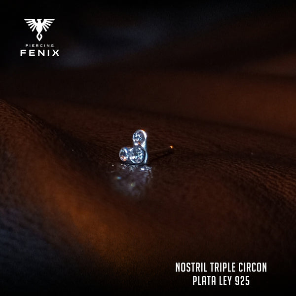 NOSTRIL TRIPLE CIRCON - PLATA LEY 925